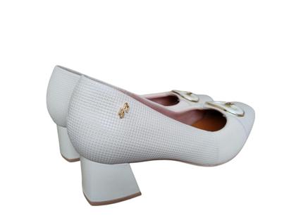 Imagem de Scarpin Usaflex ortopédica couro Macio Salto Bloco com tecido para joanete