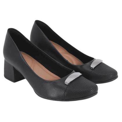 Imagem de Scarpin Usaflex Salto Bloco Couro Detalhe Enfeite 302001