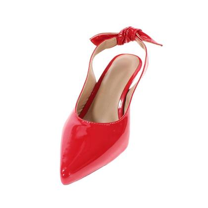 Imagem de scarpin vermelho feminino verão 2022 salto fino baixo laço lindo tendência