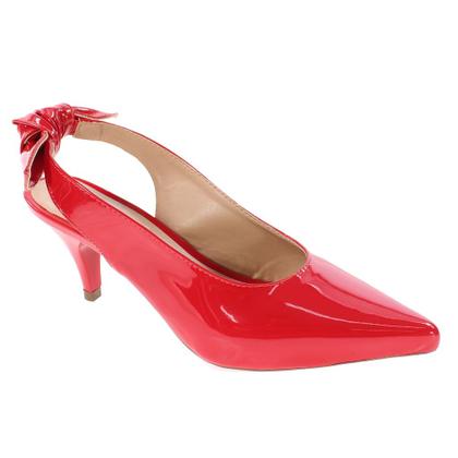 Imagem de scarpin vermelho feminino verão 2022 salto fino baixo laço lindo tendência