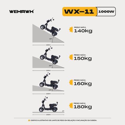 Imagem de Scooter Elétrica WeHawk WX11 1000W 60V com Bateria Removível, 2 Lugares, Painel Digital e Alarme  Sem CNH