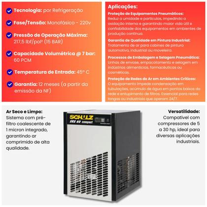 Imagem de Secador De Ar Comprimido Tipo Refrigeração Schulz - Srs 60 Compact + Pré Filtro