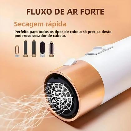 Imagem de Secador de Cabelo 5 em 1 com Pente de Ar Quente - Alisa, Ondula e Volumiza