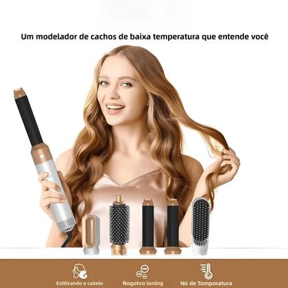 Imagem de Secador de Cabelo 5 em 1 com Pente de Ar Quente - Alisa, Ondula e Volumiza
