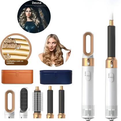 Imagem de Secador de Cabelo 5 em 1 com Pente de Ar Quente - Ondulação, Alisamento e Volume