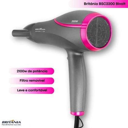 Imagem de Secador de Cabelo Bivolt Profissional 2100W Britânia Com Difusor Cachos