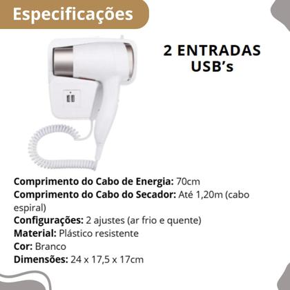 Imagem de Secador de Cabelo Branco Compacto para Hotéis e Residências 110V