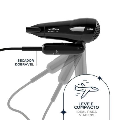 Imagem de Secador De Cabelo Britania Ion 1200w Dobravel Viagem Com Difusor De Cachos