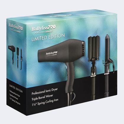 Imagem de Secador de cabelo de cerâmica de porcelana de edição limitada BaBylissPRO, conjunto de onduladorl triplo e ferro de ondu