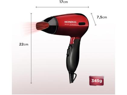 Imagem de Secador de Cabelo Mondial Max Travel SC-10 Vermelho - e Preto 1200W 2 Velocidades