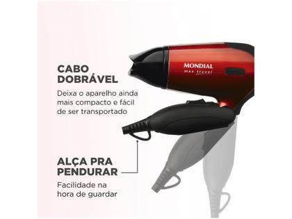 Imagem de Secador de Cabelo Mondial Max Travel SC-10 Vermelho - e Preto 1200W 2 Velocidades