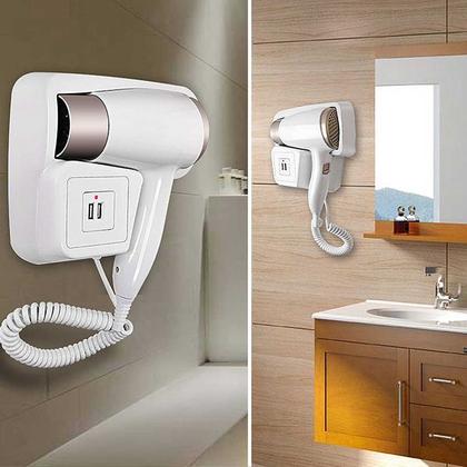Imagem de Secador De Cabelo Parede Com Usb Suporte Hotel Motel Pousada