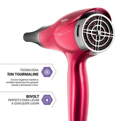 Imagem de Secador de Cabelo Philco Íons Tourmaline Cherry 2200W 2 Velocidades PSC2300