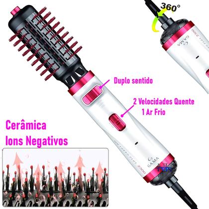 Imagem de Secador De Cabelo Philco Profissional 2200w Ions Ar Quente Frio Stilo Bivolt Com Difusor Cachos Escova Rotativa Gama Italy 2300 Giratória