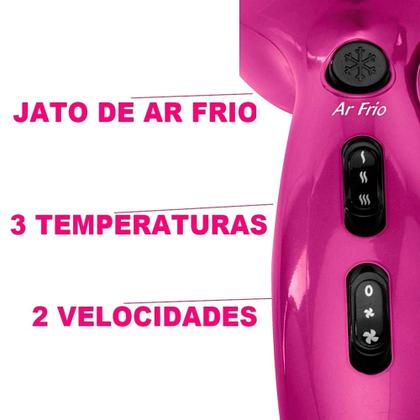 Imagem de Secador De Cabelo Philco Profissional 2200w Ions Ar Quente Frio Stilo Bivolt Com Difusor Cachos Modelador Cacheador Triondas