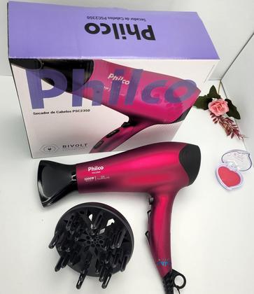 Imagem de Secador De Cabelo Philco Profissional 2200w Ions Ar Quente Frio Stilo Bivolt Com Difusor Cachos Modelador Cacheador Triondas