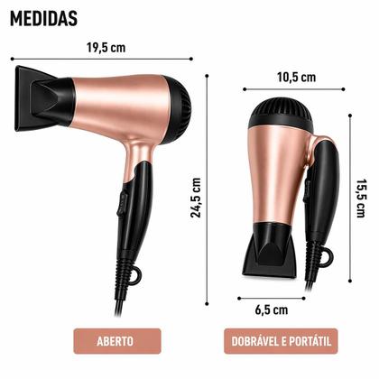 Imagem de Secador de Cabelo Portatil Bivolt 1200W Compacto Dobravel com Ar Frio, 2 Velocidades