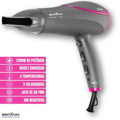 Imagem de Secador de Cabelo Profissional Bivolt Britânia BSC2200 2100W Com Difusor Cachos