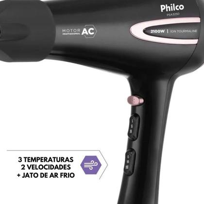 Imagem de Secador de Cabelo Profissional Philco PSA3250 2100W Íon Tourmaline com Difusor de Cachos