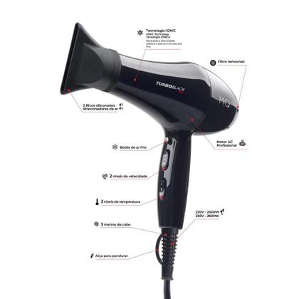 Imagem de Secador De Cabelo Profissional Turbo Black Ion Mq 2400w