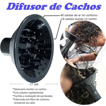 Imagem de Secador De Cabelo Taiff 1700w Ions Profissional Ar Quente Frio Preto Difusor De Cachos Prancha Cerâmica 450ºf Sensi