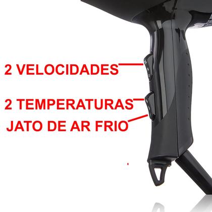 Imagem de Secador De Cabelo Taiff 1700w Ions Profissional Ar Quente Frio Preto Difusor De Cachos Prancha Cerâmica 450ºf Sensi