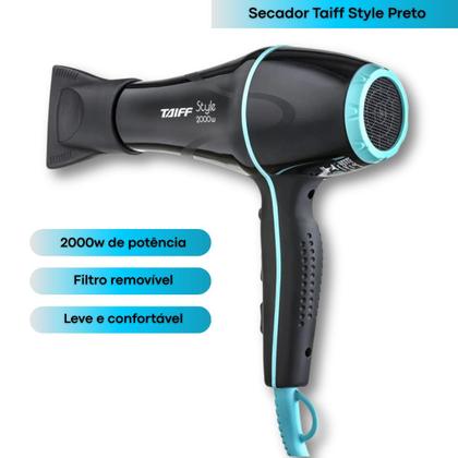 Imagem de Secador de Cabelo Taiff Profissional 2000w Style Preto Com Difusor Cachos