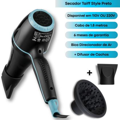 Imagem de Secador de Cabelo Taiff Profissional 2000w Style Preto Com Difusor Cachos