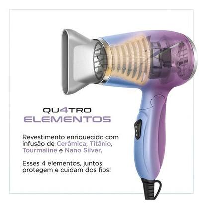 Imagem de Secador De Cabelo Travel Mondial Sct ju03 Qu4tro Elementos By Juliette Cor Azul e rosa 110v e 220v