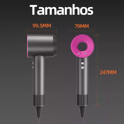 Imagem de Secador de Cabelo Turbo Silencioso 1600W com íons Negativos 5 Bocais Profissional 110V