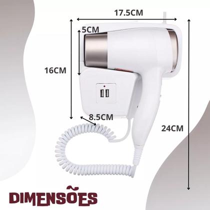 Imagem de Secador De Cabelos Parede 2000w City Hotel Academia Banheiro Ions Branco Jato Ar Frio Quente