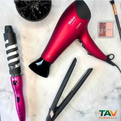 Imagem de Secador De Cabelos Profissional Bivolt DIFUSOR E Chapinha 230C E Modelador 2 EM 1 CACHOS DE 25MM E 32MM