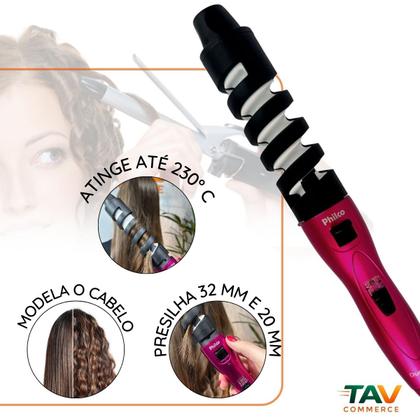 Imagem de Secador De Cabelos Profissional Bivolt DIFUSOR E Chapinha 230C E Modelador 2 EM 1 CACHOS DE 25MM E 32MM