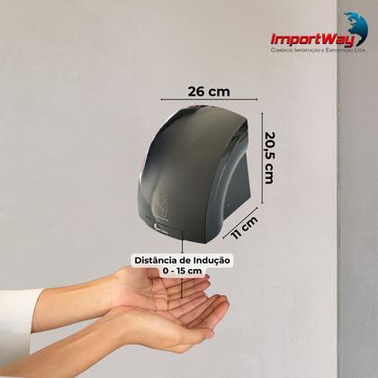 Imagem de Secador de Mãos Automático 12 m/s Elétrico 1500W Sensor para Banheiro Preto Importway Iwsma-12 Pt