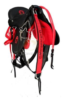 Imagem de sela australiana com abas arreada completa + acessórios mangalarga vermelho