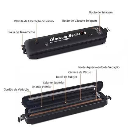 Imagem de Seladora a Vácuo para Embalagem de Alimentos Bivolt Portátil Sela e Armazena Doméstica Automática