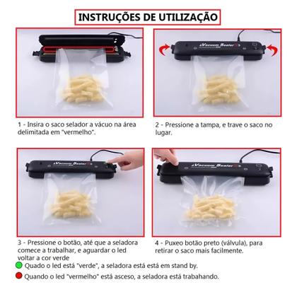 Imagem de Seladora a Vácuo para Embalagem de Alimentos Bivolt Portátil Sela e Armazena Doméstica Automática