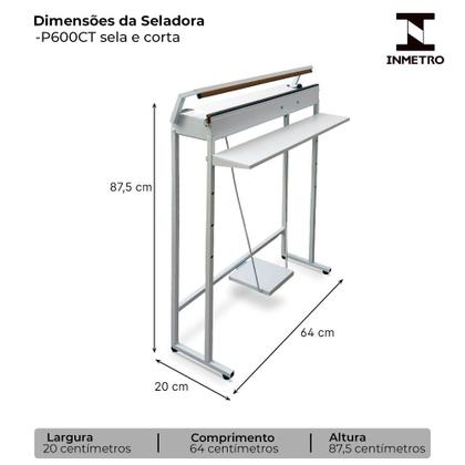 Imagem de Seladora de Embalagens Plásticas Pedal com Temporizador 60cm Sela e Corta Bivolt Isamaq 110/220V