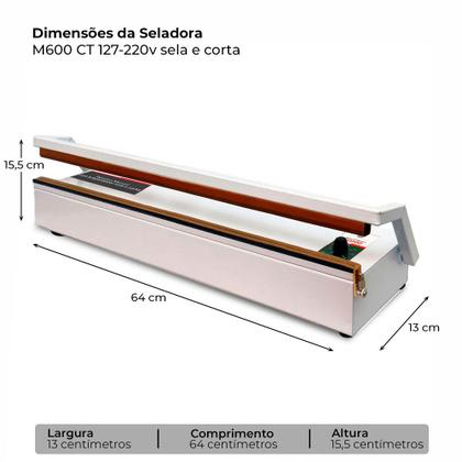 Imagem de Seladora Manual Temporizada 60cm Sela e Corta Bivolt Isamaq