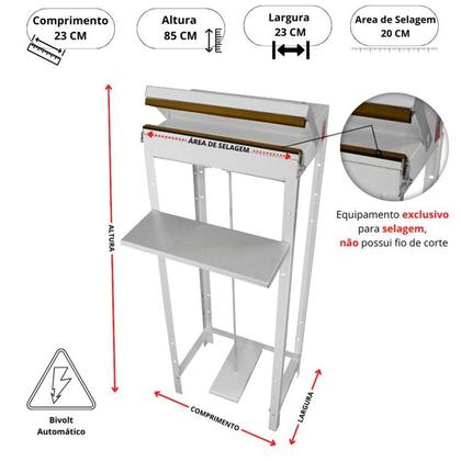 Imagem de Seladora Pedal 20cm Com Temporizador Para Sacos Plásticos