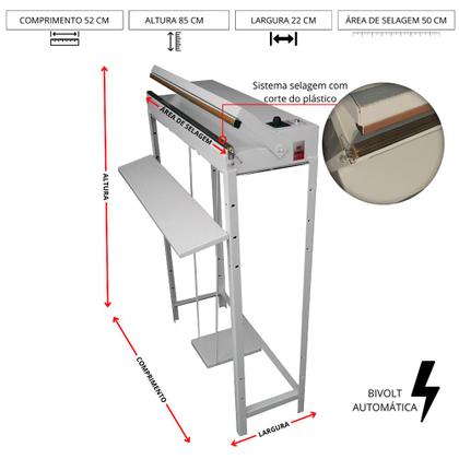 Imagem de Seladora Pedal Temporizada 50cm Sela e Corta Plásticos