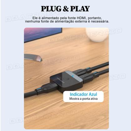 Imagem de Seletor Splitter Switch Divisor HDMI  2x1 v2.0 4K 60hz Nfe
