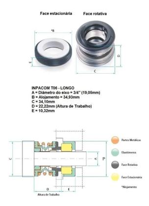 Imagem de Selo Mecanico 3/4 T-06 Longo Inox Inpacom Bomba Acf Weg