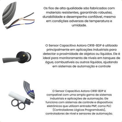 Imagem de SENSOR CAPACITIVO M18 CR18-8DP NA PNP 10-30Vdc CABO 2m 4 fios - Sn 8mm - AOTORO