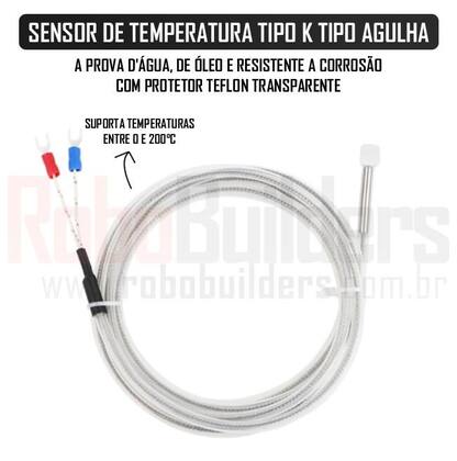 Imagem de Sensor de Alta Temperatura Tipo K com Agulha Prova D'água - 1 Metro