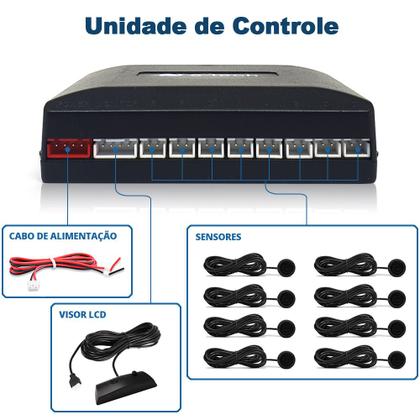 Imagem de Sensor de Estacionamento Dianteiro e Traseiro Preto Fosco Captiva 2008 2009 2010 2011 2012 2013 2014 Frontal Ré 8 Oito Pontos Aviso Sonoro Distância