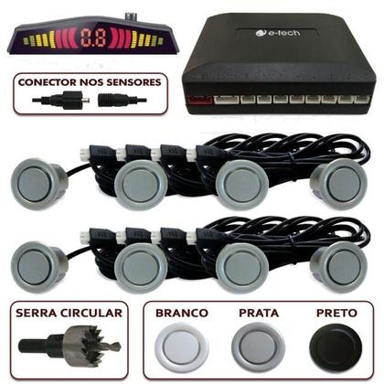 Imagem de Sensor de Estacionamento Ré 8 Sensores Prata E-tech