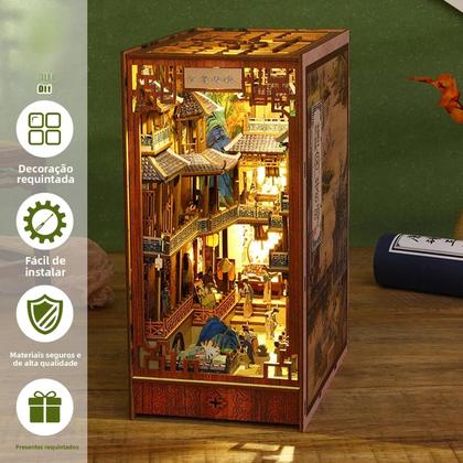 Imagem de Sensor De Luz Led Diy Livro Nook Kit 3d Quebra-cabeça De Madeira Estante Inserção Modelo Casa De