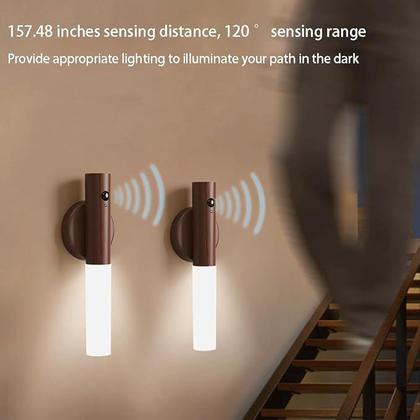Imagem de Sensor de movimento de luz noturna LED com acabamento em nogueira