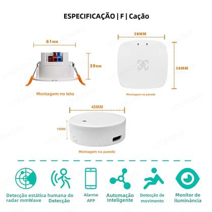 Imagem de Sensor de Movimento Smart Home Zigbee/Wi-Fi Tuya - Detecção de Luminância e Presença